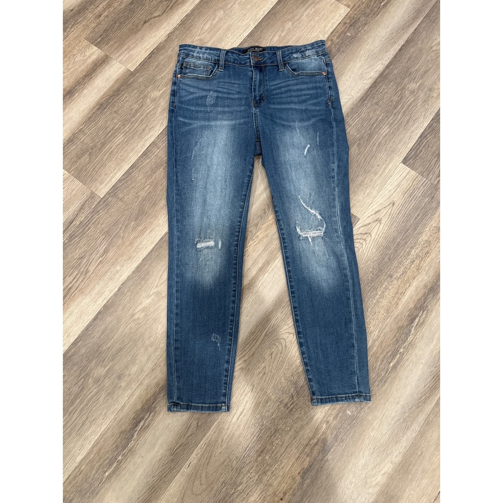 Judy Blue Mid Rise Distressed Skinny Jeans Medium Wash JB8271 DK Size 32